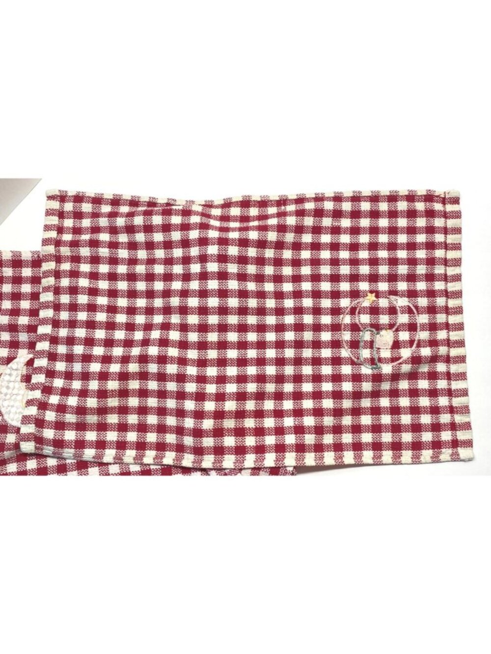 Santa Holiday Checkered Dish Towels Set Red White Moon Face Applique Festive - Picture 4 of 8